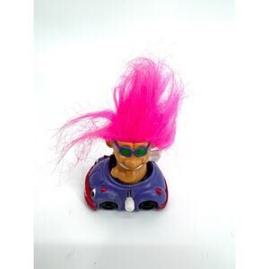 Vintage Miniature Lucky Troll Doll With Pink Hair Wind Up Car